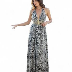 Sky brand | Rhinestone Beaded Leopard Print Maxi Dress XS NWT